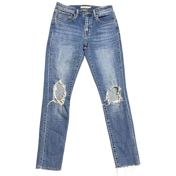 Levi’s 721 High Rise Skinny Distressed Raw Hem Jeans 27 - Picture 1 of 12